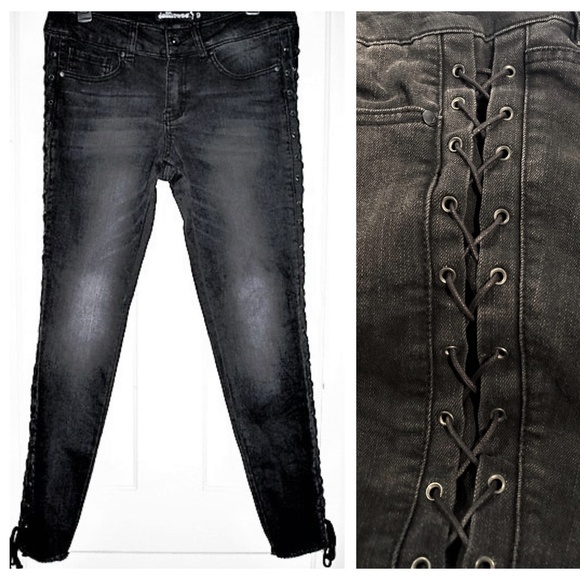 Ashley Stewart Jeans 8 New Dollhouse Alexa Black Lace Up Skinny